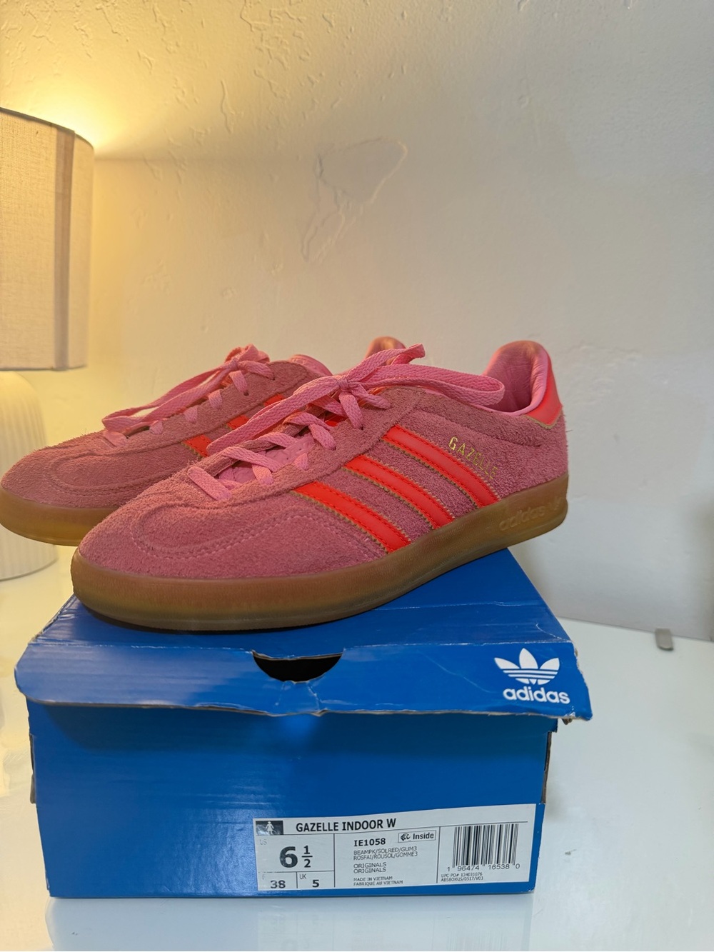 adidas Gazelle Indoor W Pink Suede with Red Stripes
